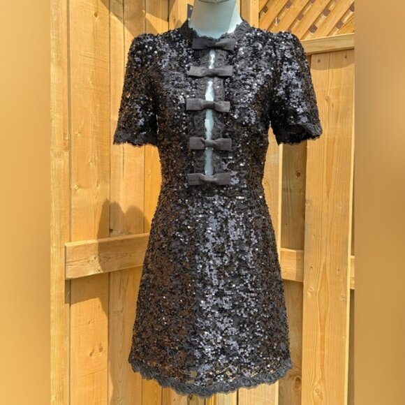 🆕 REBECCA VALLANCE 🧿 NWOT x Nicky Hilton Diana Black Bow Sequin Mini, Sz US 4 - Picture 11 of 16